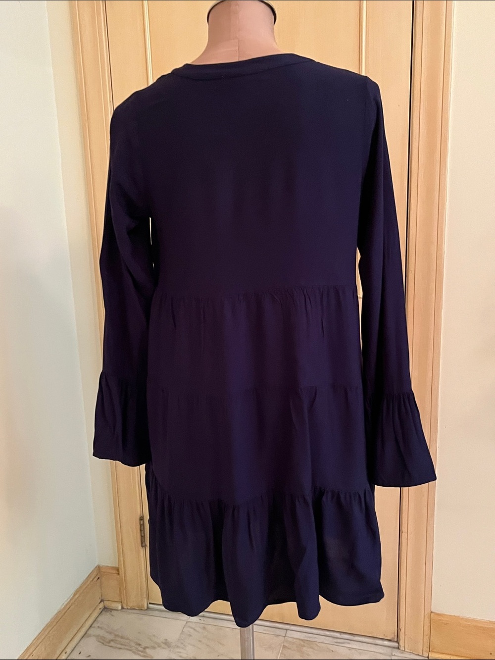LASCANA for VENUS Resort Beach Summer Dark Navy Lace-Inset Tiered Mini Dress s - Picture 3 of 16
